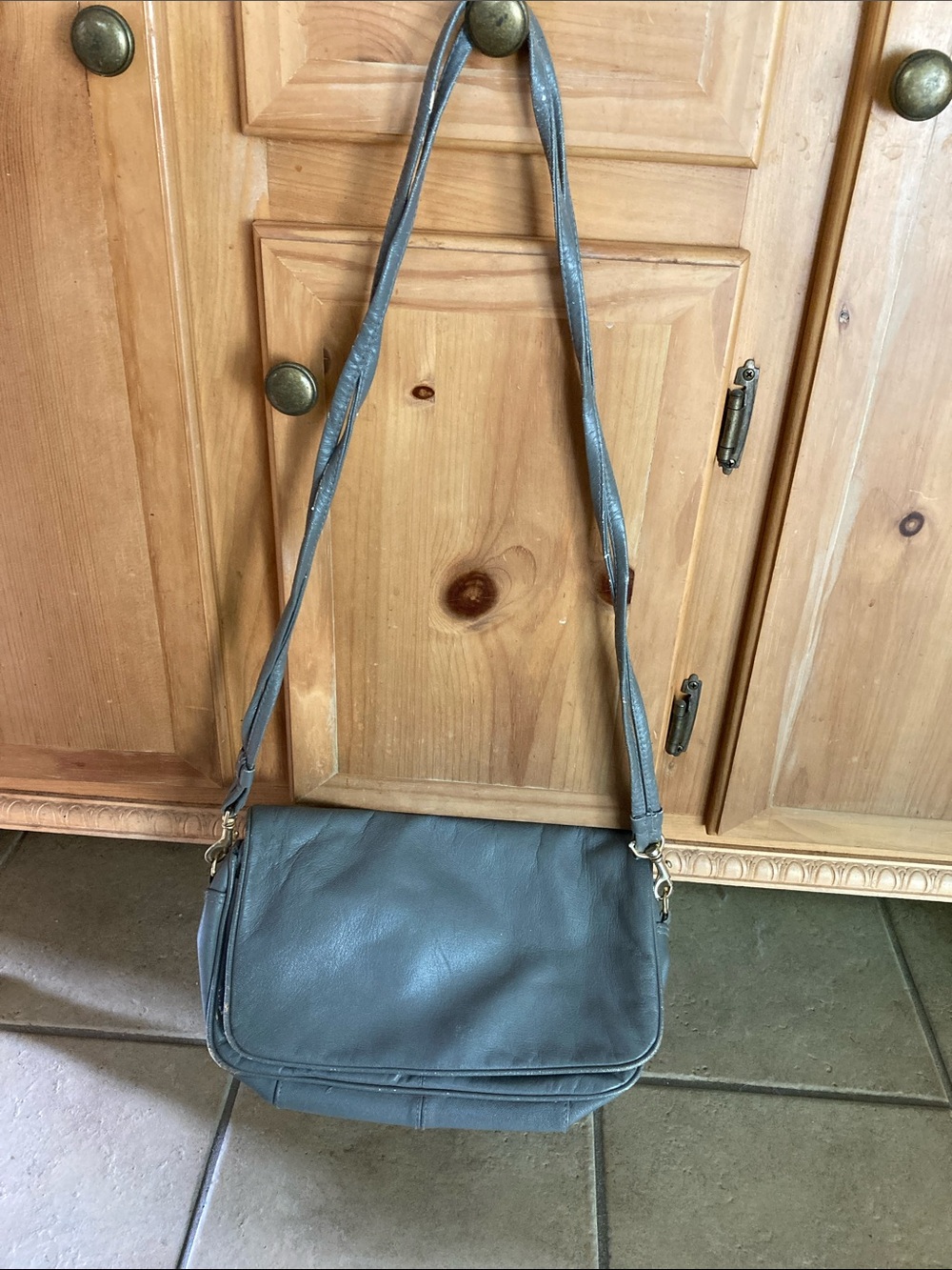 Simple Gray Leather Crossbody Bag